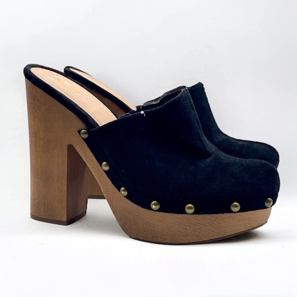 Mossimo Y2K Black Chunky Clog Platform Mule Suede Whimsigoth Boho Baddie Emo 9.5 - Picture 1 of 15